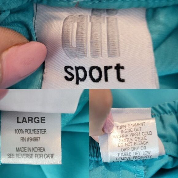 Vtg 80s Turquoise Track Pants L High Rise Drawstring Elastic Waist White Stripe - Picture 3 of 8